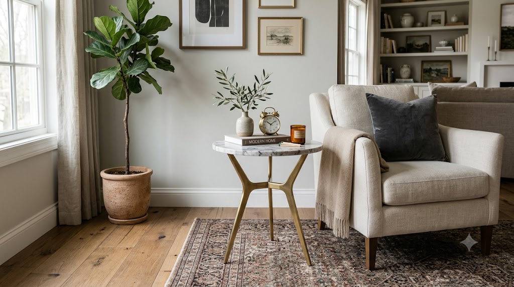 Marble and Brass Side Table Living Room